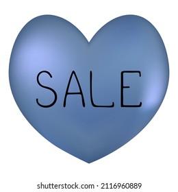 Heart and Sale. Blue heart. Seasonal discounts for Valentines Day. Colored vector illustration. Symbol of love. Holiday sale. Isolated background. Idea for web design, banner.