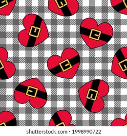 
Heart  Santa on a checkered background. Vector seamless pattern. Christmas illustration. Festive design.
