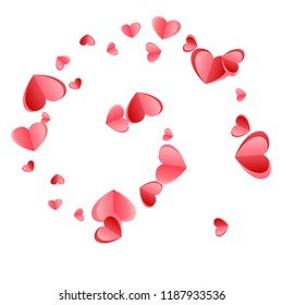 Heart scatter falling on white background. February 14th vector backdrop. Red and rose color folded paper hearts. Sweet love symbols. Fancy decor graphic design.