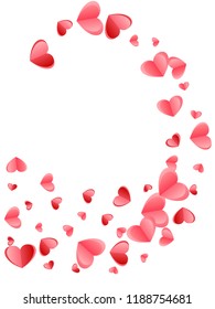 Heart scatter falling on white background. Engagement event vector backdrop. Red and crimson folded paper hearts. Friendship relations symbols. Decor elements vector design.