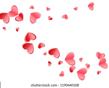 Heart scatter falling on white background. Honeymoon gift vector backdrop. Red and pink folded paper hearts. Friendship symbols. Elegant flying confetti print design.