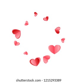 Heart scatter falling on white background. Birthday card vector backdrop. Red and rose color folded paper hearts. Romantic love symbols. Holiday decor elements graphic design.