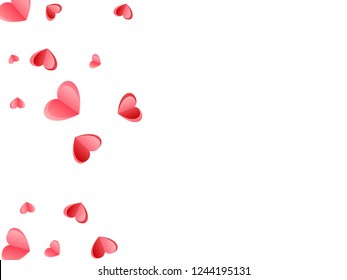 Heart scatter falling on white background. Valentines Day vector backdrop. Red and pink folded paper cut hearts. Friendship symbols. Decorative elements vector design.
