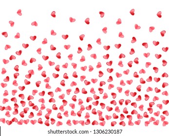 Heart scatter falling on white background. Honeymoon gift vector backdrop. Red and pink folded paper cut hearts. Friendship symbols. Elegant random flying confetti.
