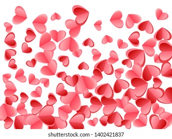 Heart scatter falling on white background. Engagement event vector backdrop. Red and pink folded paper cut hearts. Romantic love symbols. Holiday decoration graphic design.