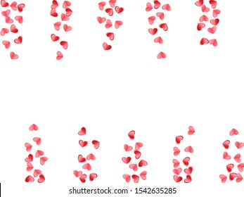 Heart scatter falling on white background. Honeymoon gift vector backdrop. Red and pink folded paper cut hearts. Romantic mood symbols. Bright decor elements vector design.