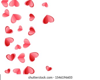 Heart scatter falling on white background. February 14th vector backdrop. Red and crimson folded paper hearts. Romantic love symbols. Lovely decor graphic design.