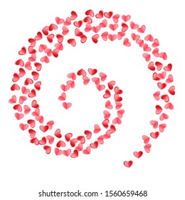 Heart scatter falling on white background. Valentines Day vector backdrop. Red and pink folded paper hearts. Romantic mood symbols. Fancy random flying confetti.