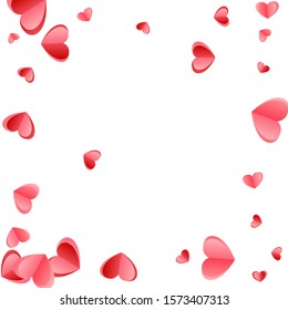 Heart scatter falling on white background. March 8 postcard vector backdrop. Red and pink folded paper cut hearts. Couple relations symbols. Lovely decor graphic design.