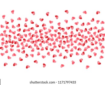 Heart scatter flying on white background. Honeymoon gift vector backdrop. Red and pink folded paper hearts. Sweet love symbols. Elegant flying confetti print.