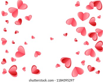 Heart scatter flying on white background. Wedding invitation vector backdrop. Red and pink folded paper hearts. Romantic love symbols. Decorative elements vector design.