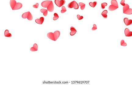 Heart scatter flying on white background. Engagement event vector backdrop. Red rose folded paper cut hearts. Romantic mood symbols. Little flying confetti print design.