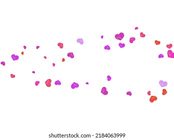 Heart scatter flying on white background. March 8 postcard vector backdrop. Romantic mood elements.  Holiday decoration graphic design.