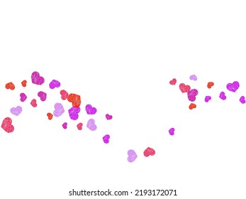 Heart scatter flying on white background. March 8 postcard vector backdrop. Romantic mood elements.  Holiday decoration graphic design.