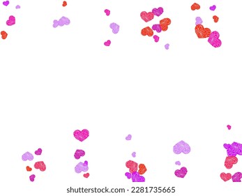 Heart scatter flying on white background. Red and crimson folded paper hearts. Romantic mood elements.  Party decor hearts flying beautiful banner backdrop.