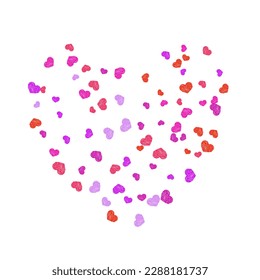 Heart scatter flying on white background. Social media like vector symbols. Modern wedding invitation card background. Holiday decoration graphic design.