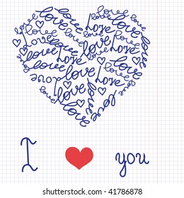 Heart in the school writing-book. Vector.