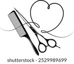 Heart scissors and comb symbol of beauty salon