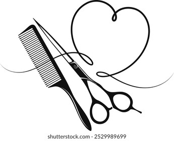 Heart scissors and comb symbol of beauty salon