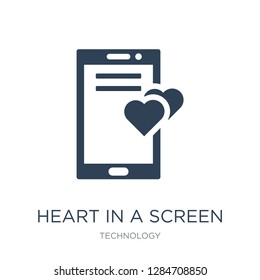 heart in a screen icon vector on white background, heart in a screen trendy filled icons from Technology collection, heart in a screen vector illustration
