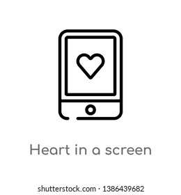 heart in a screen vector line icon. Simple element illustration. heart in a screen outline icon from technology concept. Can be used for web and mobile