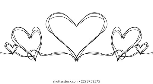 Heart scribble drawing wih white background . Continuous one line, hand drawn sketch vector illustration. Minimalism design for banner, background, and poster. Romantic and love symbols.