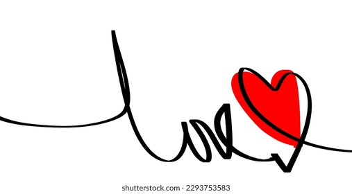 Heart scribble drawing wih white background . Continuous one line, hand drawn sketch vector illustration. Minimalism design for banner, background, and poster. Romantic and love symbols.