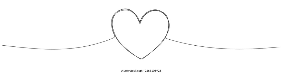 Heart scribble one line continuous drawn. Love outline symbol. Vector illustration isolated on white.