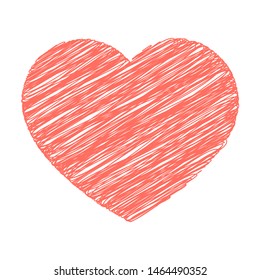 Heart scribble style. Coral heart on white background.  Graphic heart for Valentine's Day, wedding, invitation. Romantic vector.