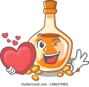 With heart sea buckthorn oil in cartoon bowl