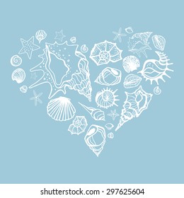 Heart of Sea shells. Hand drawn vector illustration