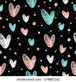 Heart seamless background. Abstract childish heart pattern for design t-shirt, wedding card, bridal  invitation, valentine's day poster, brochures, album, textile fabric, garment, scrapbook etc. 