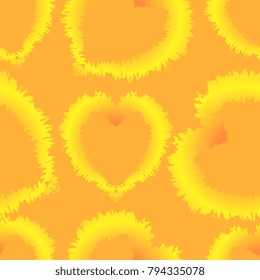 Heart. Seamless background. Bright yellow hearts on a yellow background