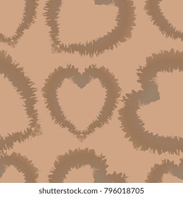 Heart. Seamless background. Brown hearts on a light brown background