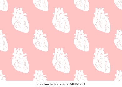 Heart Seamless Background. Medical Backdrop. Human Organ. Wrapping Paper.