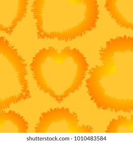 Heart. Seamless background. Orange hearts on a dark yellow background