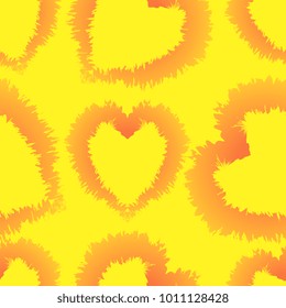 Heart. Seamless background. Red hearts on bright yellow background