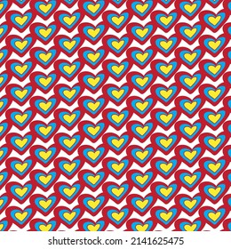 Heart seamless geometric pattern, endless texture. Colored bright striped hearts for your design. Vector illustration for Valentine's day, wedding, holiday, love Multicolor hearts seamless patterns