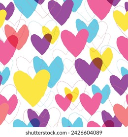 Heart seamless geometric pattern, endless texture. Colored bright striped hearts for your design.   Pattern for various spring products for St. Patrick's Day.