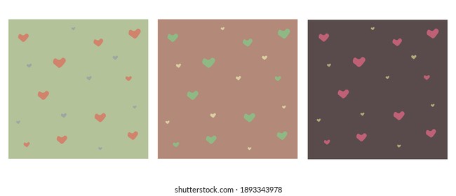 Heart seamless pattern background Simple design, pastel pink, green, broun and yellow colors. For textiles, label, poster, card