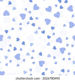 Heart seamless pattern. Blue children's drawing from hearts. For kids prints, textiles, bed linen. Modern, trendy geometric Valentine's Day pattern. Romantic, casual for the holiday. Vector 