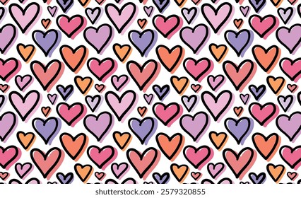 Heart seamless pattern. Colorful heart pattern for Valentine's day. Wedding love pattern. Pink violet hearts background texture