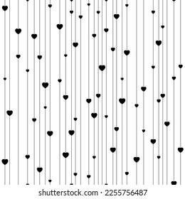 Heart seamless pattern. Cute small hearts. Repeating black heart on white background for design prints. Repeated symbol love for girl or woman. Repeat printed. Abstract printing. Vector illustration 