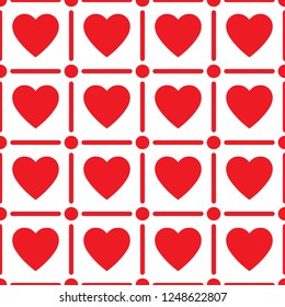 Heart seamless pattern, endless texture. Red hearts on white background, vector illustration. Valentine's Day Pattern. Anniversary, Birthday. Love. Sweet Moment. Wedding.