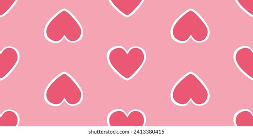 Heart seamless pattern, endless texture. Pink isolated hearts, Vector Background illustration. Valentines Day Template for Anniversary, Birthday, Wedding Decoration, Wrapping paper, Cover, Textile.