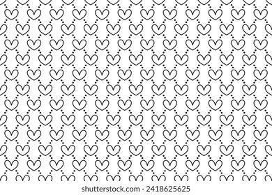 Heart seamless pattern, endless texture. Black hearts on white background, vector illustration. Valentine's Day Pattern. Anniversary, Birthday. Love. Sweet Moment. Wedding.