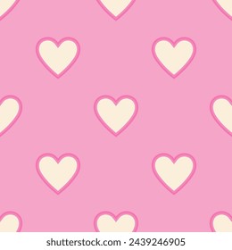 Heart seamless pattern, endless texture. Light yellow hearts on pink background, vector illustration. Valentine's Day Pattern. Anniversary, birthday design. Love, sweet moment, wedding design.