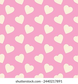 Heart seamless pattern, endless texture. Light yellow hearts on pink background, vector illustration. Valentine's Day Pattern. Anniversary, birthday design. Love, sweet moment, wedding design.