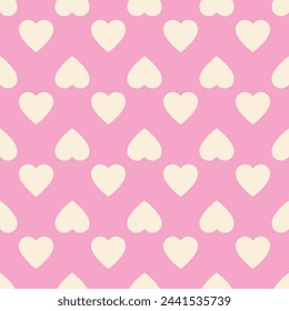 Heart seamless pattern, endless texture. Light yellow hearts on pink background, vector illustration. Valentine's Day Pattern. Anniversary, birthday design. Love, sweet moment, wedding design.