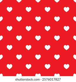 Heart seamless pattern, endless texture. White hearts on red background. Valentine's Day Pattern. Anniversary, Birthday. Love or Sweet Moment. Wedding pattern.